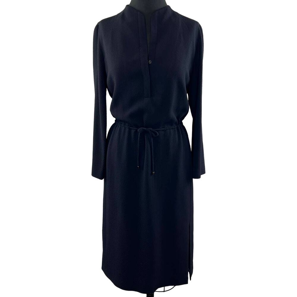Armani Collezioni Textured Black Dress Wool Blend Long Sleeve Snap Front 6 ITALY